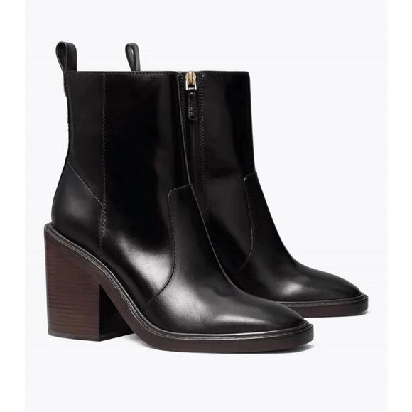 Tory Burch Sierra Heeled Ankle Boot Black Leather Womens Size 6 - Picture 1 of 10
